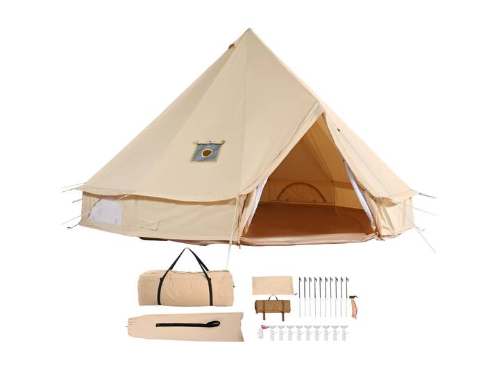 SucceBuy – tente cloche en toile, 4 saisons, 9,8 pieds, yourte, pour le Camping, avec poêle, Jack, respirante, peut contenir jusqu'à 4 personnes