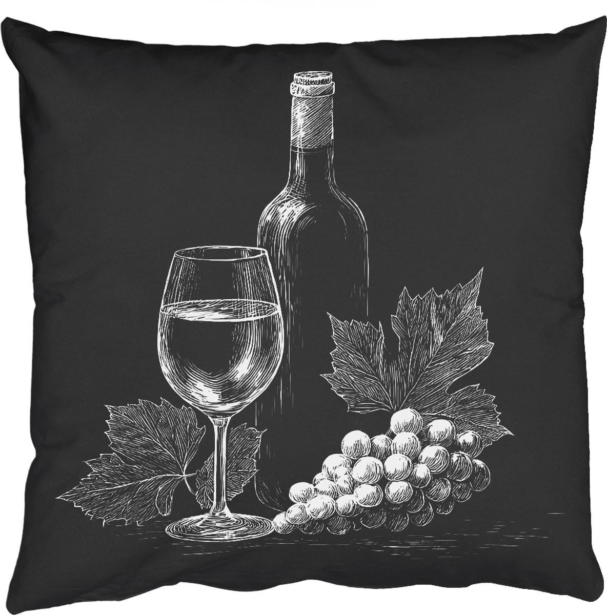 PillowMonkey Sierkussen Wijnfles Glas Druiven Bladeren - 50 x 50 cm