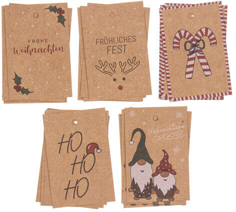buttinette Geschenkanhänger "Weihnachten", braun, 6 x 9 cm, 20 Stück