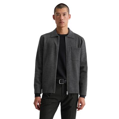 Cardigan MARC O'POLO "in kompakter Boiled Wool Optik", Herren, Gr. S, dunkelgrau melange, Obermaterial: 88% Schurwolle, 12% Polyamid, unifarben, regular fit, Manschette, Strickjacken
