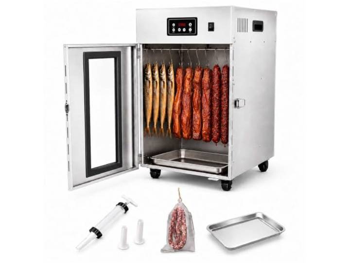 Dry Ager Reifeschrank Für Fleisch Und Wurst, Edelstahl Trockenschrank Für Fleisch Mit Led-Steuerung, 14/30 Haken, 30-90°C, 24h Timer, Biltong Box Für Wurst, Speck, Fisch Und Rindfleisch 7.5KG