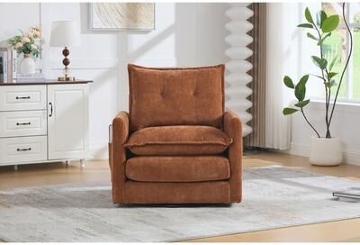 Swivel Barrel Chair - Mid Century Modern Chair, Thick Padded Arm Chair with Solid Metal Base