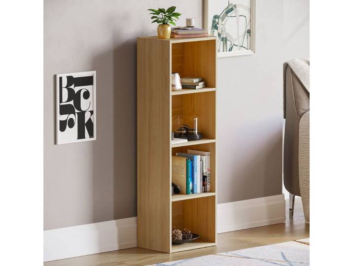 Bibliothèque cubique Oxford à 4 niveaux chêne – Étagère de rangement moderne pour bureau ou salon