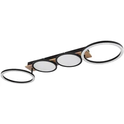 LED Deckenleuchte Holzoptik Deckenlampe Wohnzimmerlampe schwarz mit beweglichen Elementen, Metall, 38W 2300lm warmweiß, LxBxH 108,5x30x11 cm
