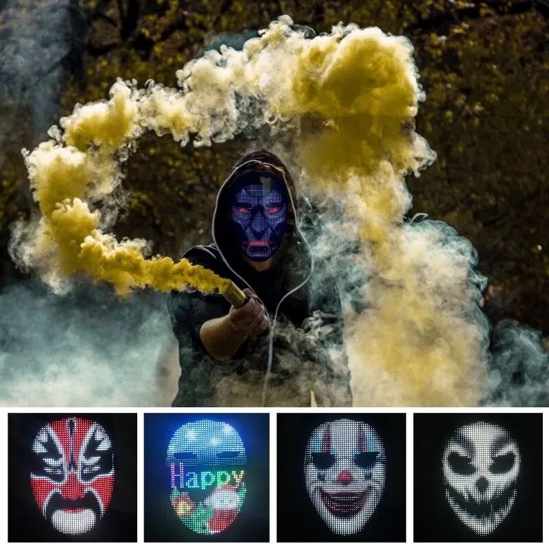 INF USB Wiederaufladbare LED Halloween Maske mit Gestenerkennung und Anpassbarem Gesicht