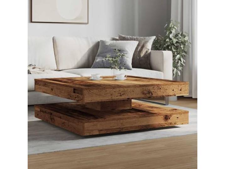 KTHLBRH Couchtisch, drehbar um 360 Grad, 90 x 90 x 34,5 cm Stabile Spanplatte, extra untere Ablage, modernes Design, für Wohnzimmer