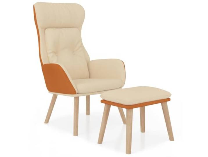 Makastle Relaxsessel mit Hocker Creme Kunstleder & Stoff