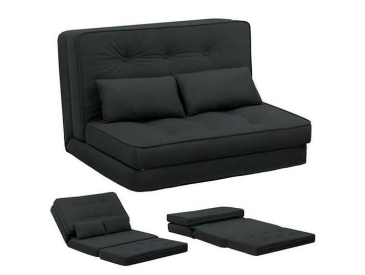 Canapé Convertible 2 Places Chauffeuse avec Coussins Confortable canapé lit Pliant Noir