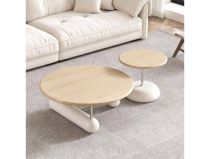 Runder Couchtisch aus Massivholz, Moderner Vintage-Stil für Wohnzimmer Massivholz, runde Form, moderner Stil, Vintage-Look, eleganter Stil, kleine Räume, Wohnzimmer, Wohnung