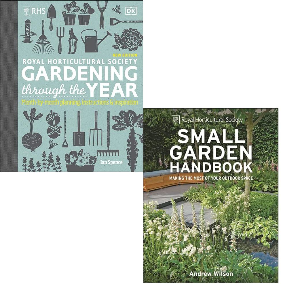 DK RHS Gardening Through the Year & Small Garden Handbook 2 Book Set – Seasonal Gardening & Design Guide