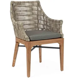 Gartenstuhl Keilani aus Teakholz und Polyrattan, modern, natur, inkl. wetterfestem Kissen