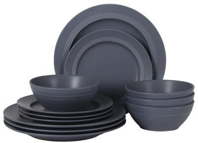 Gibson Elite Infinity 12-Piece Stoneware Dinnerware Set for 4, Plates, Salad Plates and Bowls