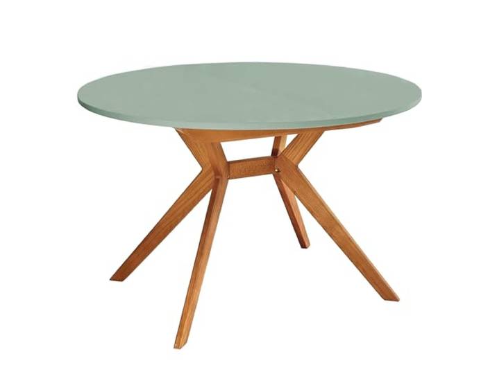 RAGABA Runder ausziehbarer Esstisch 120 cm Biju, Esstich für 6 Personen, Massives Eschenholz und MDF-Platte, Platzsparend, Erweiterbarer, Salbeigrün, Eichenbeize