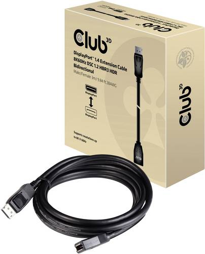 club3D DisplayPort Verlängerungskabel DisplayPort Stecker, DisplayPort Buchse 3.00 m Schwarz CAC-1023 DisplayPort-Kabel