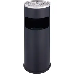 Mülleimer mit Aschenbecher rund Stahl, schwarz, Stahl, Edelstahl