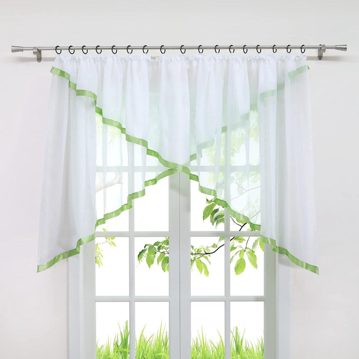 Voile Vitrage Inbetween Gordijn Groen met Plooiband voor Raamdecoratie