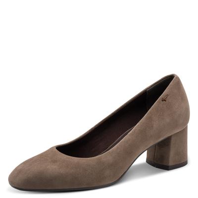 Pumps TAMARIS, Damen, Gr. 36, Textil, braun (taupe), Ziegenveloursleder, clean, gepflegt, festlich, Schuhe Pumps, Blockabsatz, Abendschuh, Businesschuh in modischer Karreeform