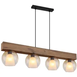 Pendelleuchte Hängelampe Wohnzimmerleuchte Glas Holzlampe 4 flammig L 100 cm