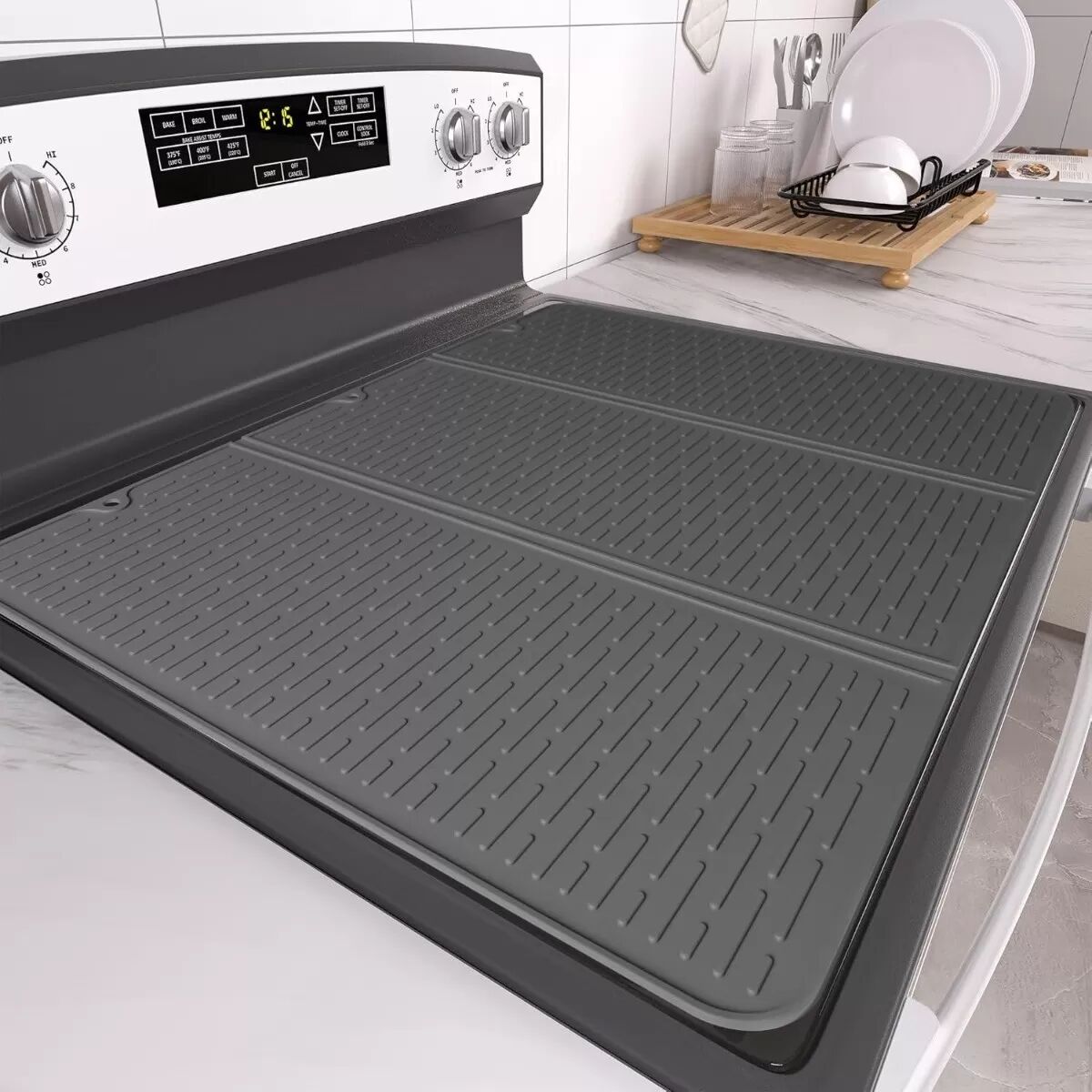 INF Faltbare Silikon-Herdmatte 70x50cm - Hitzebeständiger & Rutschfester Küchenschutz Grau