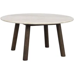 Couchtisch Taransay aus Eiche und Travertin, skandinavischer Stil, beige braun, 90x90x45 cm