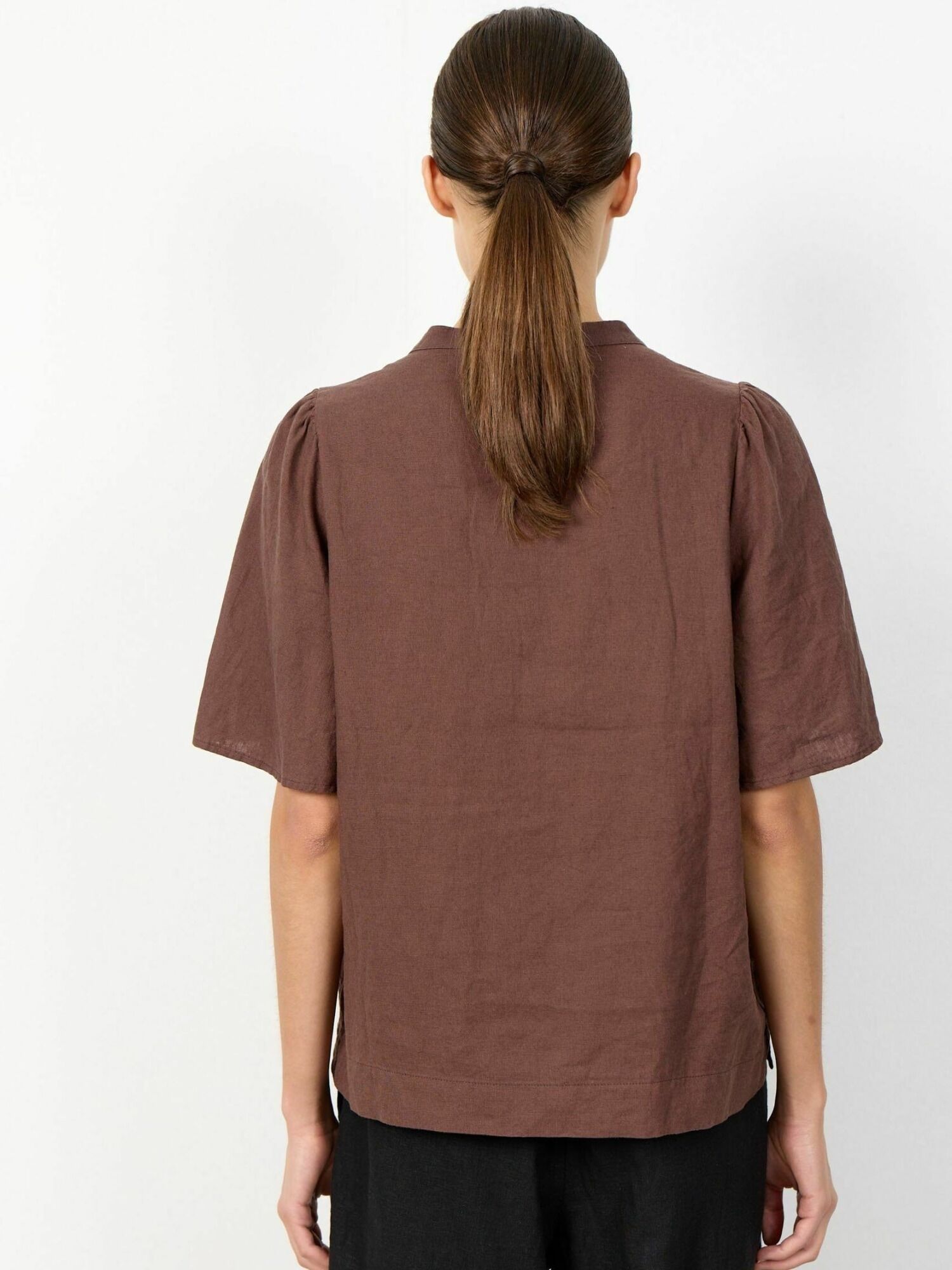 Blusentop LEVETE ROOM "Levete Room Shirt LR-NAJA", Damen, Gr. M, braun (8851, shopping bag), Obermaterial: 55% Leinen, 45% Viskose, Blusen Blusentop