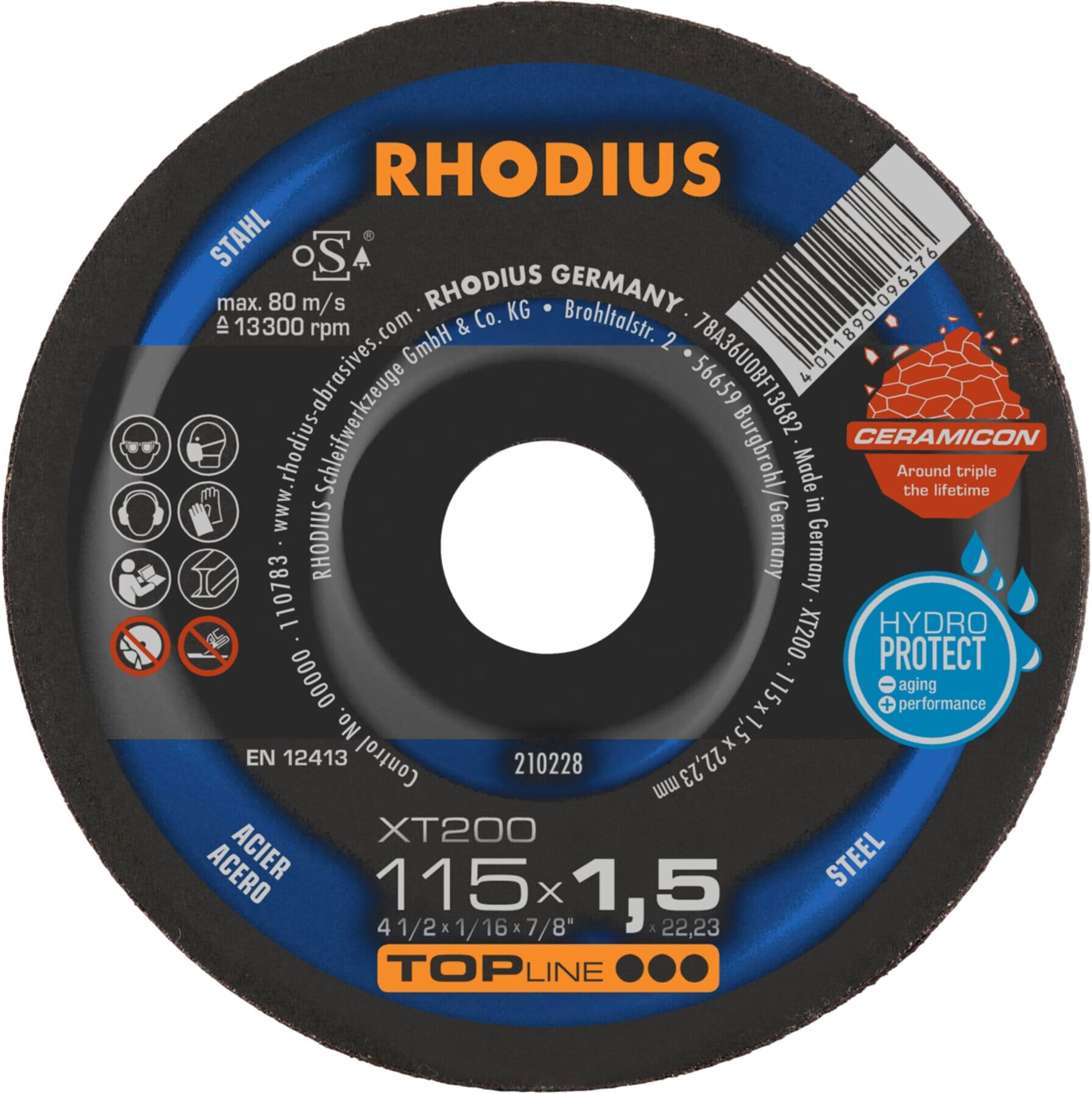 RHODIUS TOPline XT200 EXTENDED Extradünne Trennscheibe 115 x 1,5 x 22,23 mm (210228)