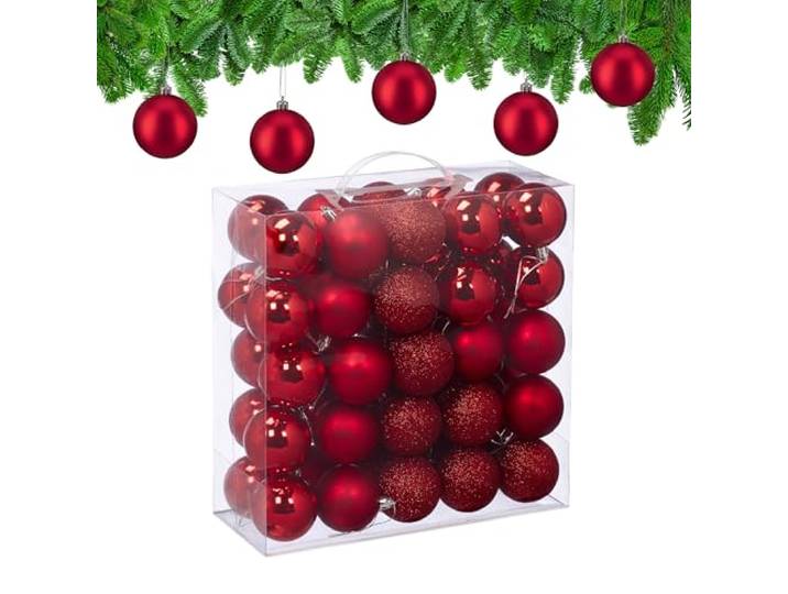 Relaxdays Boule de Noël\, lot Pratique de 50\, en Plastique Robuste\, pour Le Sapin\, diamètre : 6 cm\, Rouge