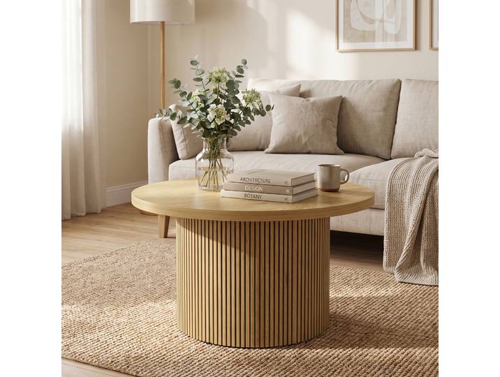 HOMCOM Table Basse Ronde Bois Style Moderne Salon Effet Naturel