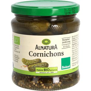 Alnatura Gemüsekonserve Cornichons, in Branntweinessig, BIO, im Glas, 330 g