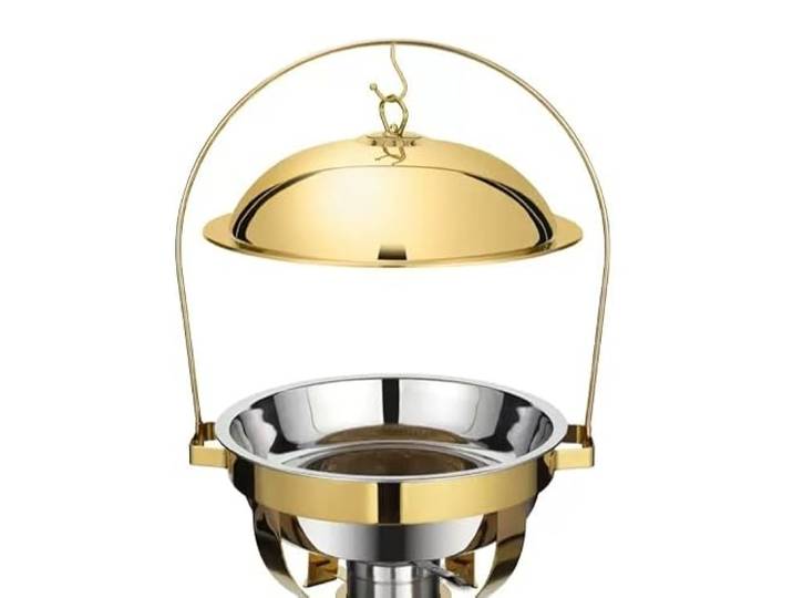 Rundes Chafing Dish-Buffet-Set aus Edelstahl chafing dish Mit Glasdeckel und Halterung for Buffetwärmer-Sets, Warmhaltetablett