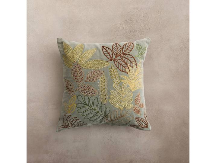 Coussin carré velours brodé ''feuilles'' - Blancheporte