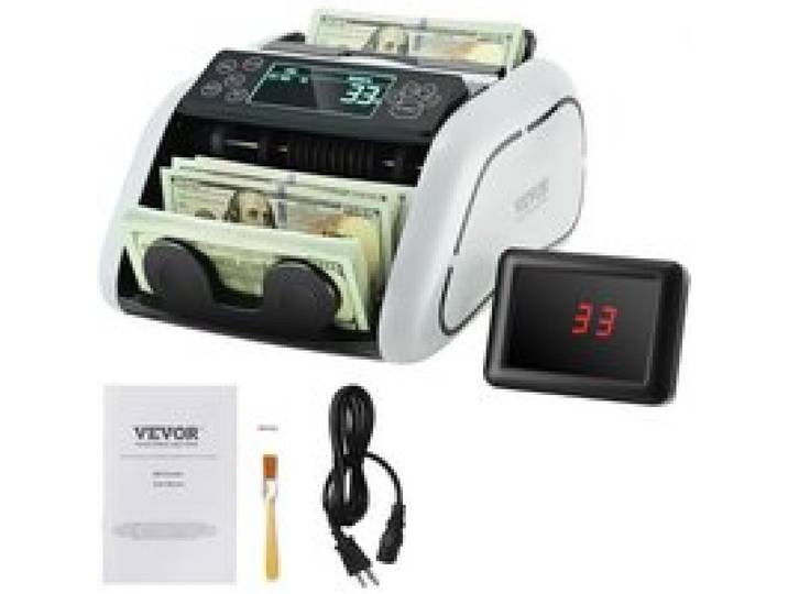 VEVOR Compteuse de Billets USD et EUR, Détecteur de Faux Billets Contrefaçon UV, MG, IR et DD, Machine à Compter Les Billets avec Grand Écran LCD et Écran Externe, pour Petites Entreprises Banques