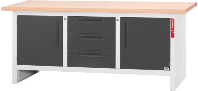 HOLEX Etabli avec 3 tiroirs et 2 portes battantes, Long. plan de travail : 2000 mm (929560 2000)
