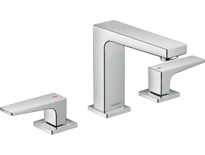 Robinet de lavabo Hansgrohe Metropol\, 3 trous\, modèle 110\, avec leviers et système de vidange à poussoir\, finition chrome