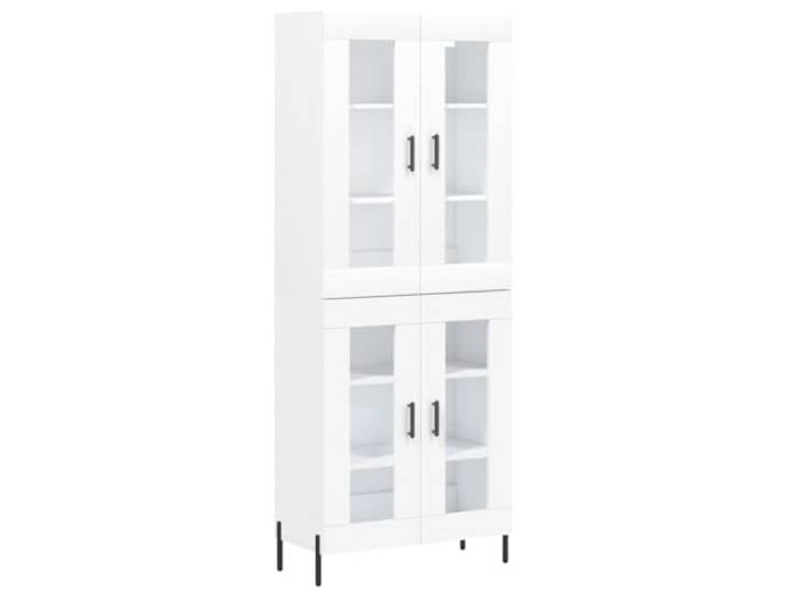 GHVBNMF Highboard Weiß 69,5x34x180 cm Holzwerkstoff Schrank Kommode Elegantes Highboard in Weiß mit Glas-Türen & Metallfüßen. Viel Stauraum für Wohnzimmer, Flur oder Esszimmer. 69,5x34x180 cm.