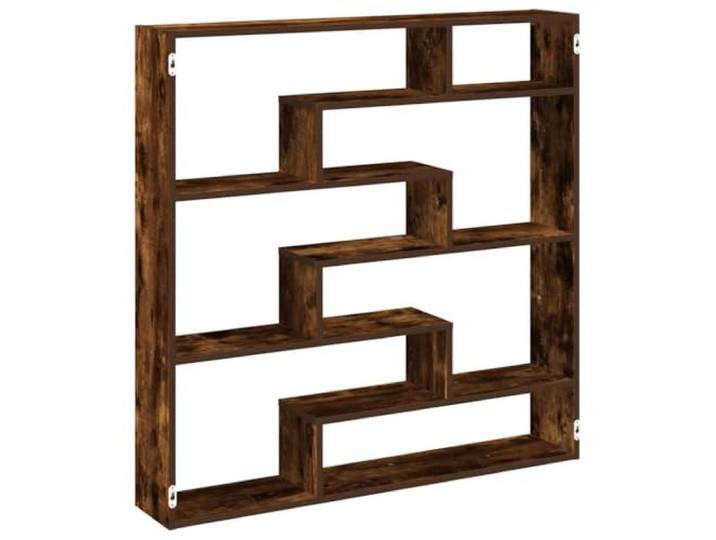 HAQWRDQSG Wandregal Räuchereiche 100x18x100 cm Schweberegal 7 Fächer Platzsparendes Wandboard für Wohnzimmer und Schlafzimmer mit 7 Fächern aus robustem Holzwerkstoff für Bücher und Deko.