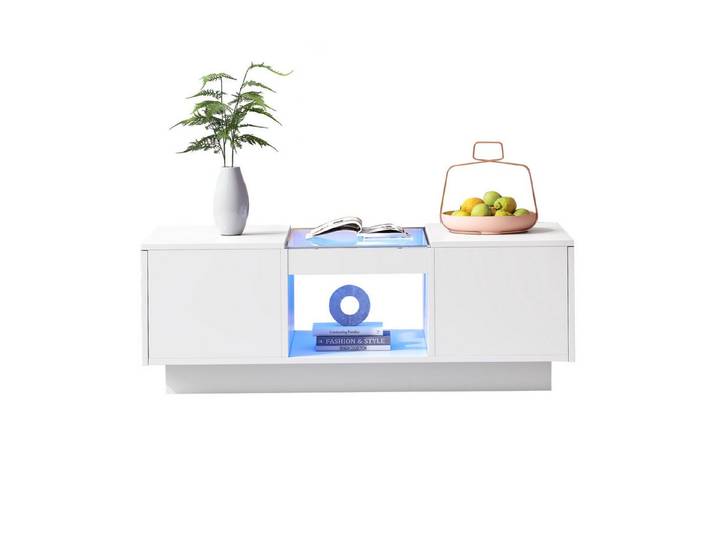 REDOM Sideboard Küchenbuffet Hochglanz mit (Sofatisch, Wohnzimmertisch, Beistelltisch Hochglanz mit LED inkl. APP), Glasverkleidung, App-Steuerung, 100x50x35,5cm