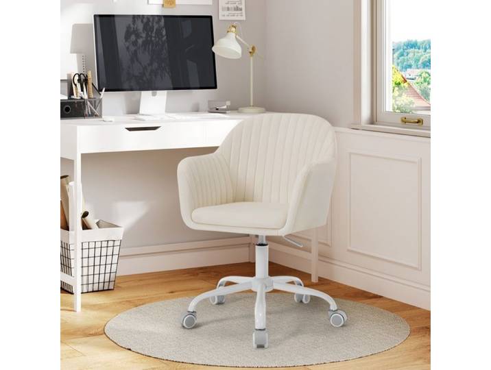 Chaise de bureau en velours beige - WOLTU - Fauteuil coiffeuse pivotant - Ergonomique - Dossier incurvé