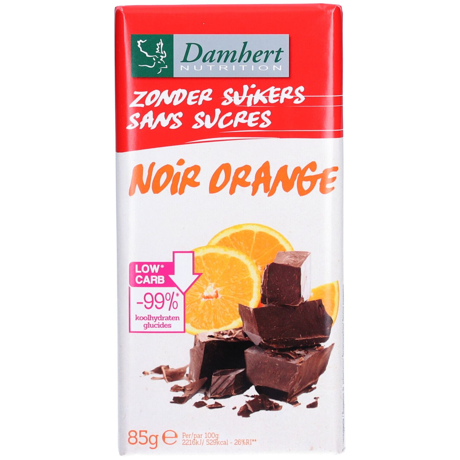 Damhert Pure Chocolade Sinaas Zonder Suiker 85 g Schokolade