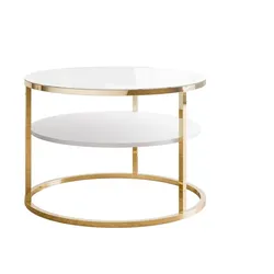 COUCHTISCH CIRI GLASS mit Ablage und Gestell in Goldchrom Weißes Glass