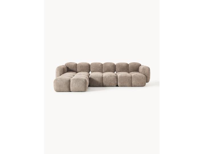 Canapé modulable 4 places en peluche-bouclette avec pouf Tayla