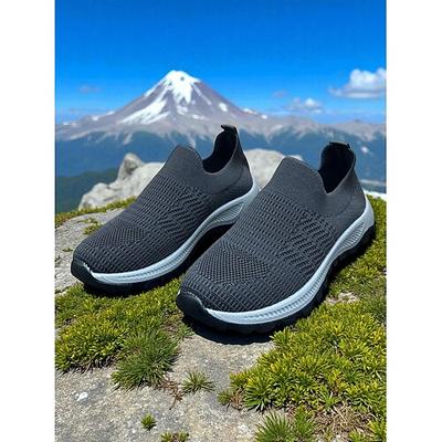 Rote Flyknit-Slip-On-Sneaker für Damen – leichte, atmungsaktive Wanderschuhe zum Wandern, Reisen und für Outdoor-Abenteuer