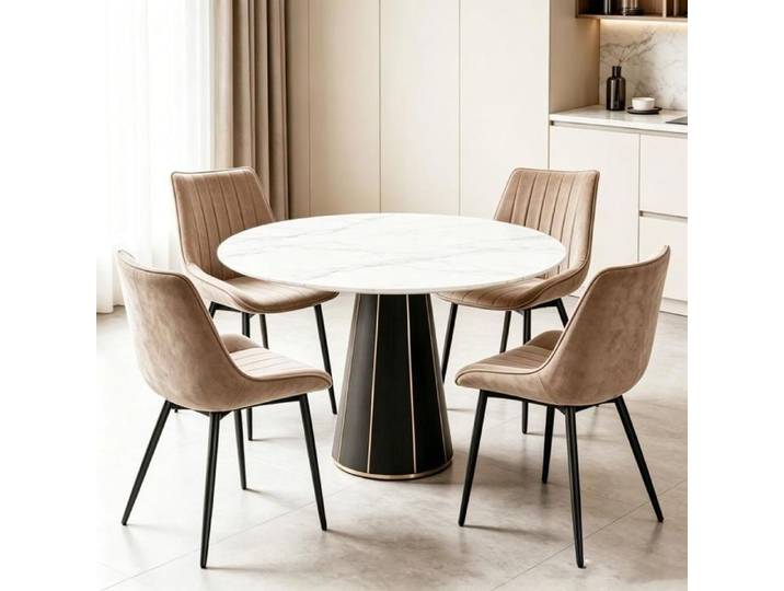 Chleby Lot de 4 Chaise Salle à Manger en Tissu Technique Design Scandinave Moderne Pieds Métal Noir Pour Cuisine Salon Marron