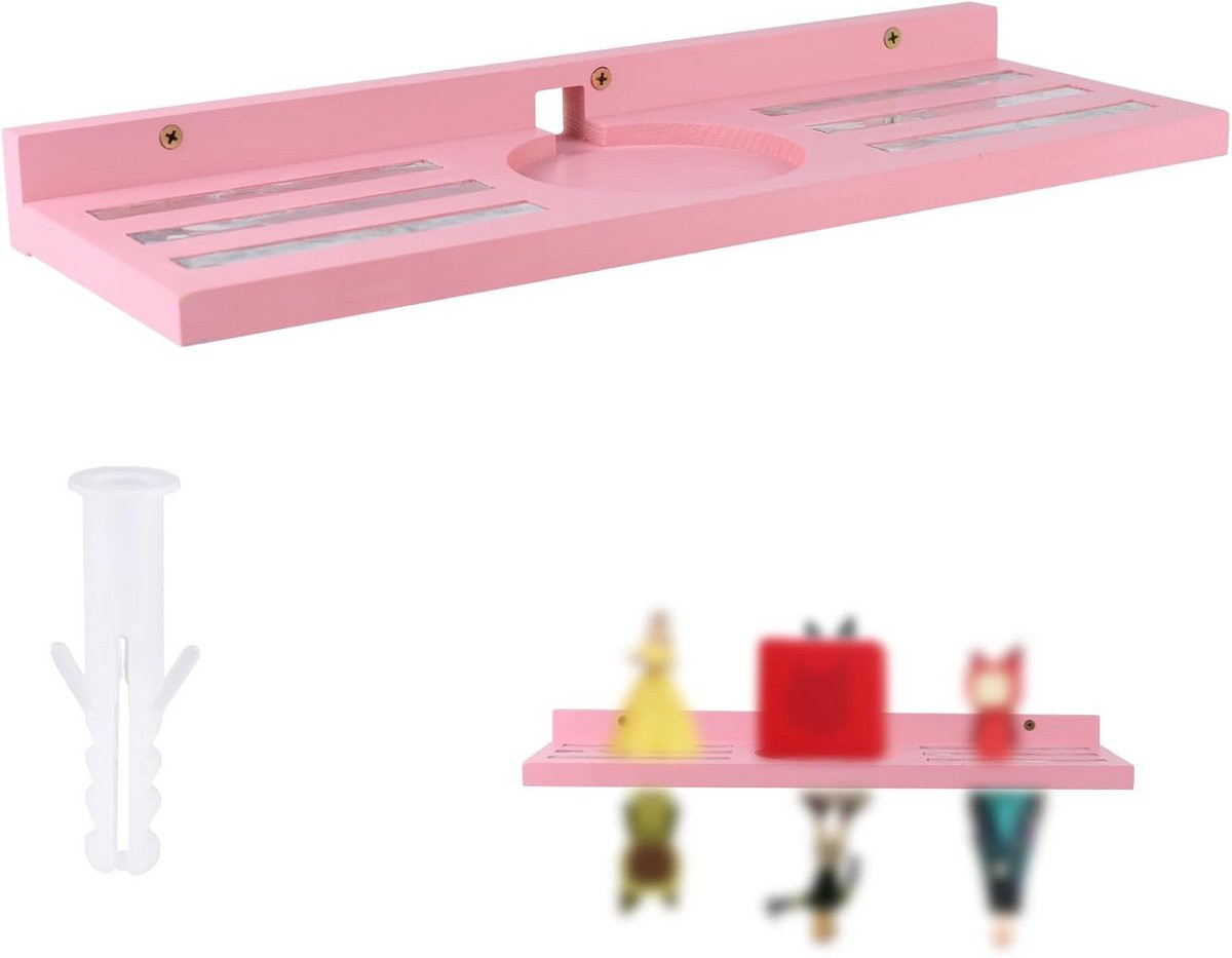 Zwevende houten wandplank met magnetische opslag en oplaadmogelijkheid voor figuren voor de kinderkamer