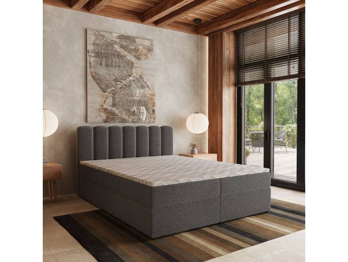 Masseno Boxspringbett SOLIA mit Bettkästen 140x200 cm - Grau, QUELLE 92