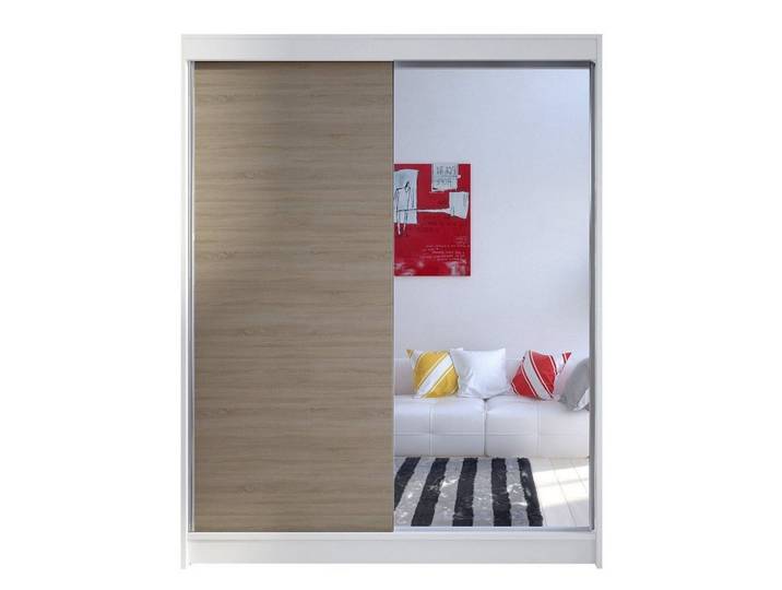 MIRJAN24 Kleiderschrank Camino I (mit Spiegel, Kleiderstange, Einlegeboden) Praktische Schwebetürenschrank, Garderobe