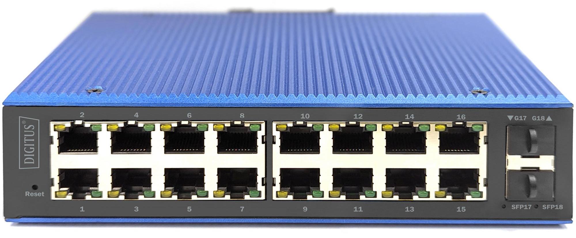 Digitus Industrieller 16+2-Port L2 managed Gigabit Ethernet PoE Switch, Managed, L2, Gigabit Ethernet (10/100/1000), Vollduplex, Power over Ethernet (PoE)