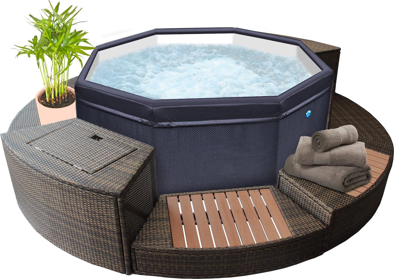 NetSpa Octopus Outdoor Whirlpool halbstarr achteckig für 4-6 Personen inkl. 5 teilige Umrandung