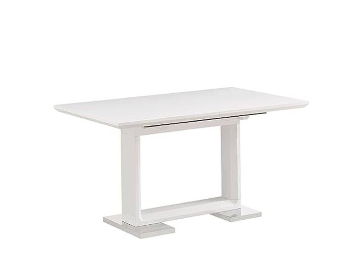 Casa Vital Extendable Dining Table NIKARA, high Gloss White, Dining Room Furniture, MDF Construction, Metal Base, one Center Extension Leaf (160/210 x 90 x 76 cm)
