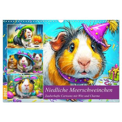 Niedliche Meerschweinchen. Zauberhafte Cartoons mit Witz und Charme (Wandkalender 2027 DIN A3 quer), CALVENDO Monatskalender